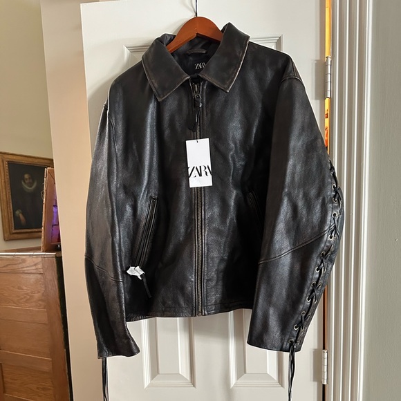 Zara Men’s Leather Jacket L-XL NWT - Picture 1 of 6
